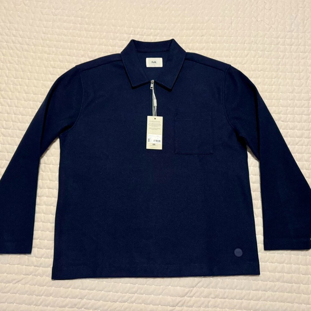 FOLK Geldof 1/4 Zip Sweater Polo Navy Men's Large NWT